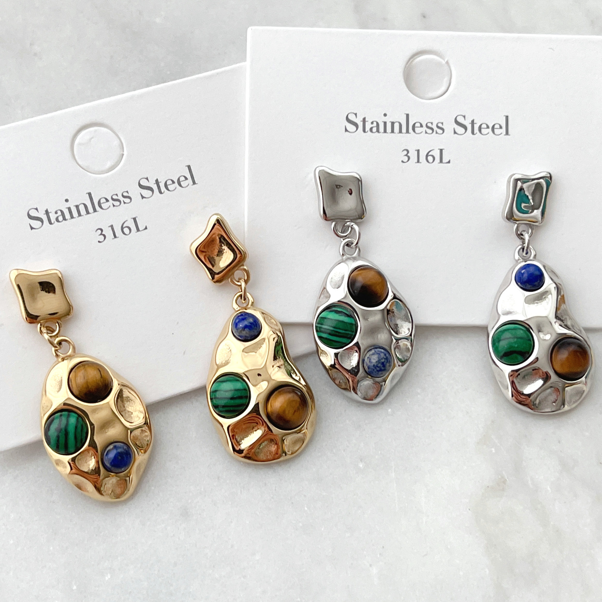 Stainless Steel Gemstone Drop Earrings