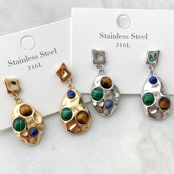 Stainless Steel Gemstone Drop Earrings