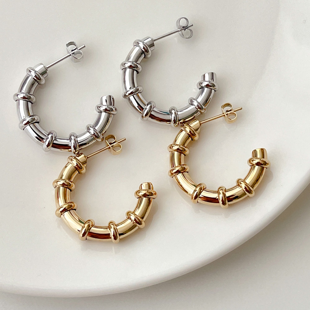 Stainless Steel Slub Hoop Earrings