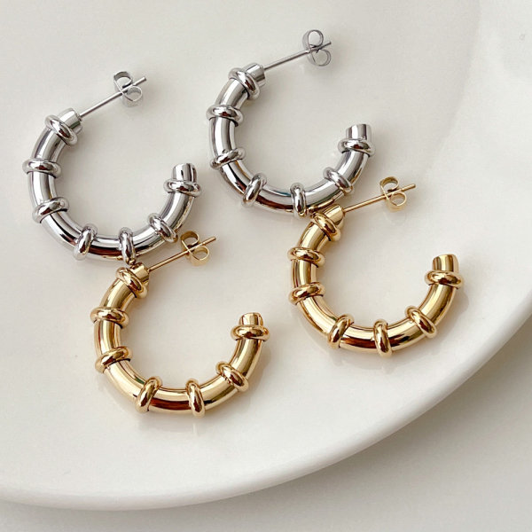 Stainless Steel Slub Hoop Earrings