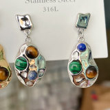 Stainless Steel Gemstone Drop Earrings