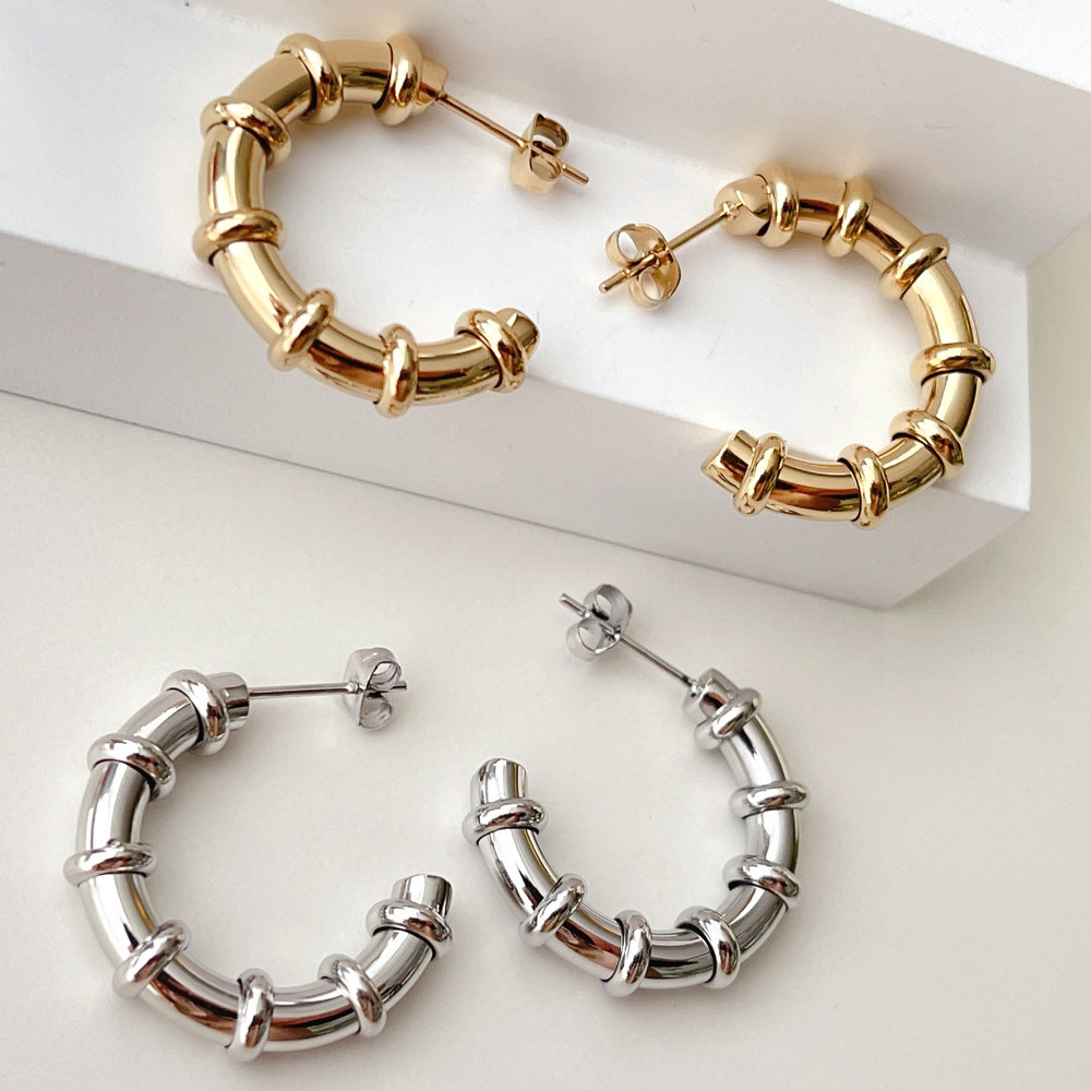 Stainless Steel Slub Hoop Earrings