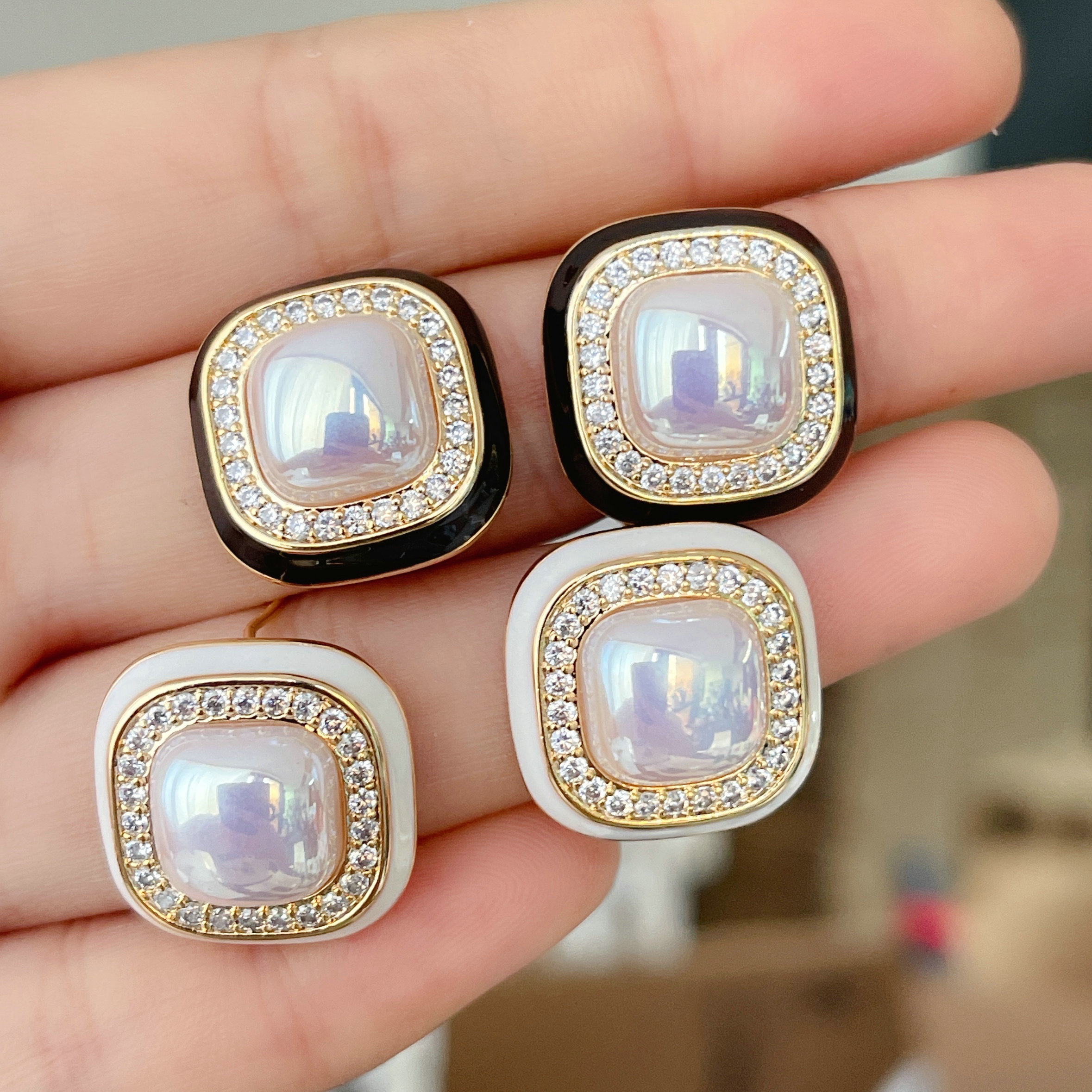 Enamel Square Stud Earrings CMEADL-2418807