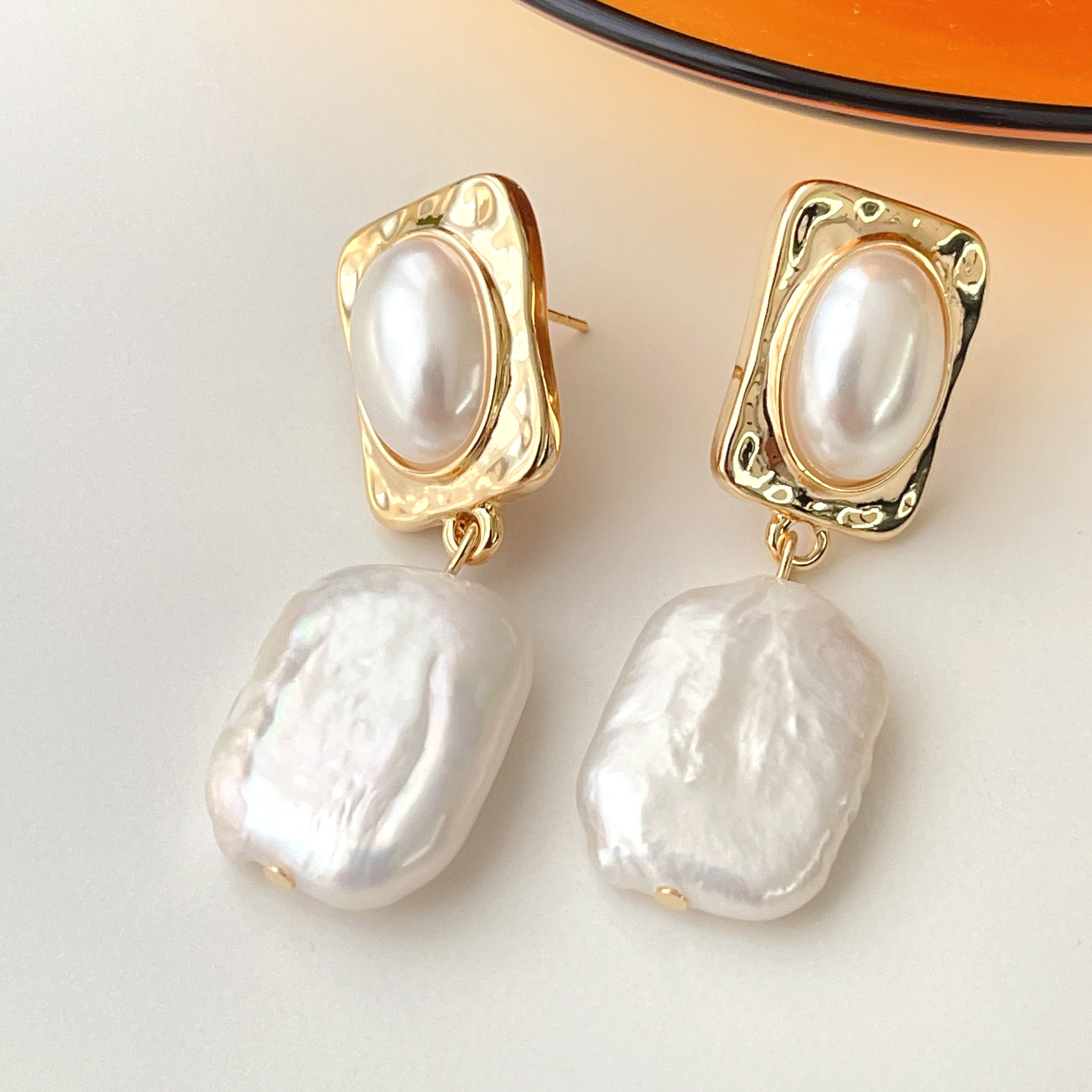 Square Pearl Pendant Earrings  CMEADL-2418808