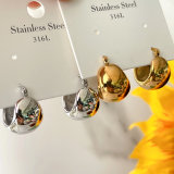 Stainless Steel Drop Hoop Earrings