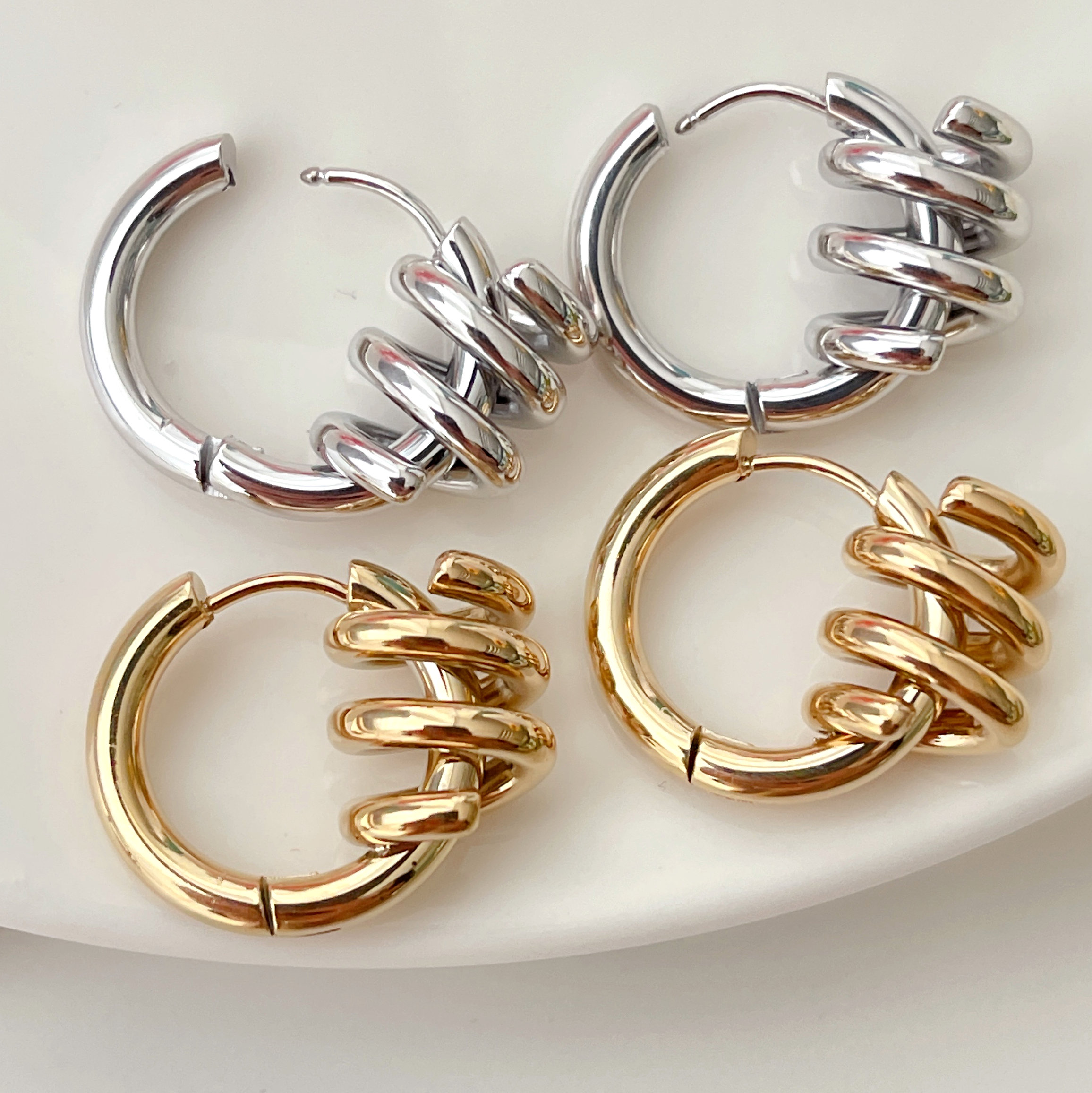 Stainless Steel Spring Hoop Earrings