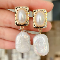 Square Pearl Pendant Earrings  CMEADL-2418808