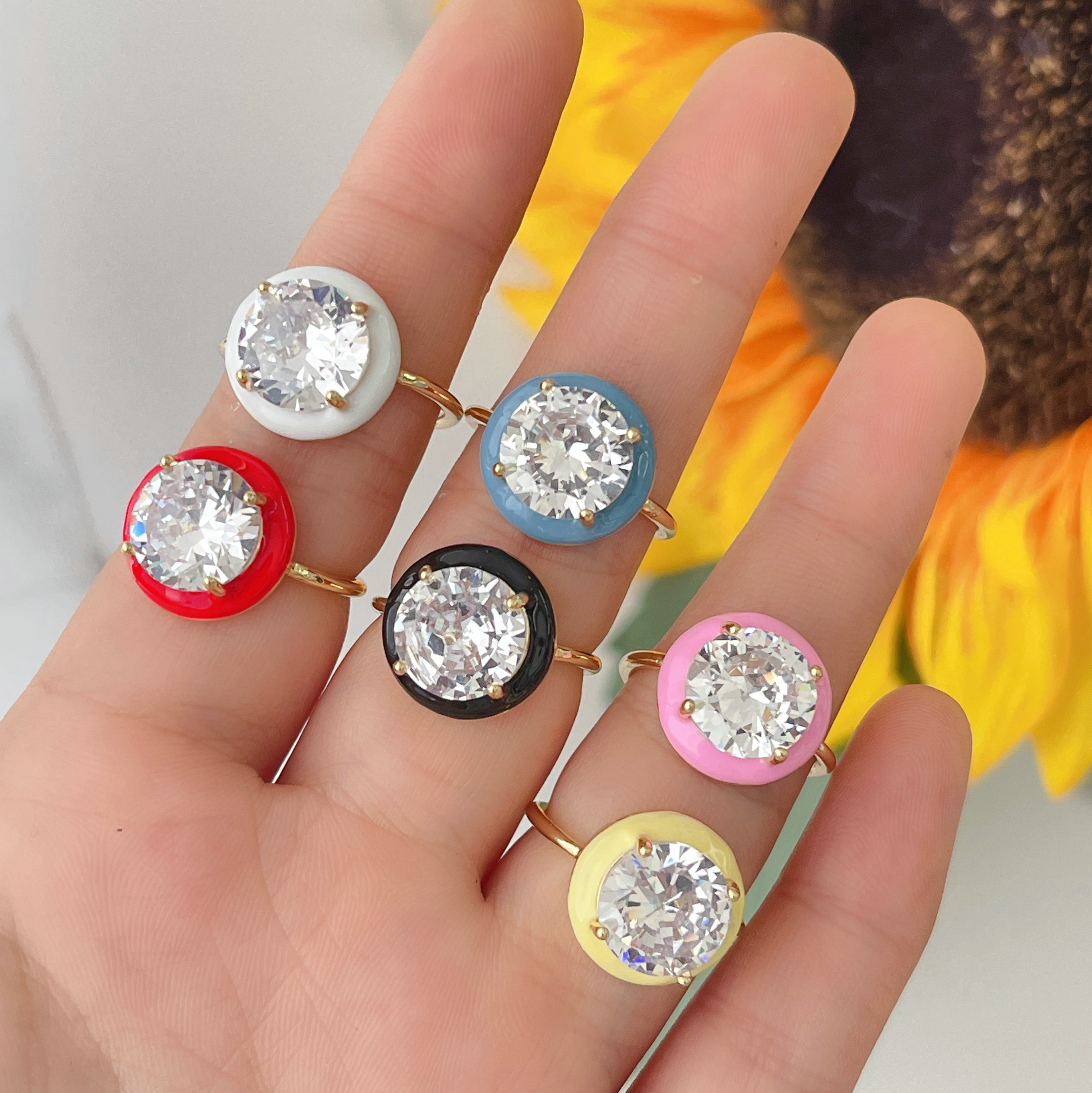 Enamel square round zircon adjustable ring