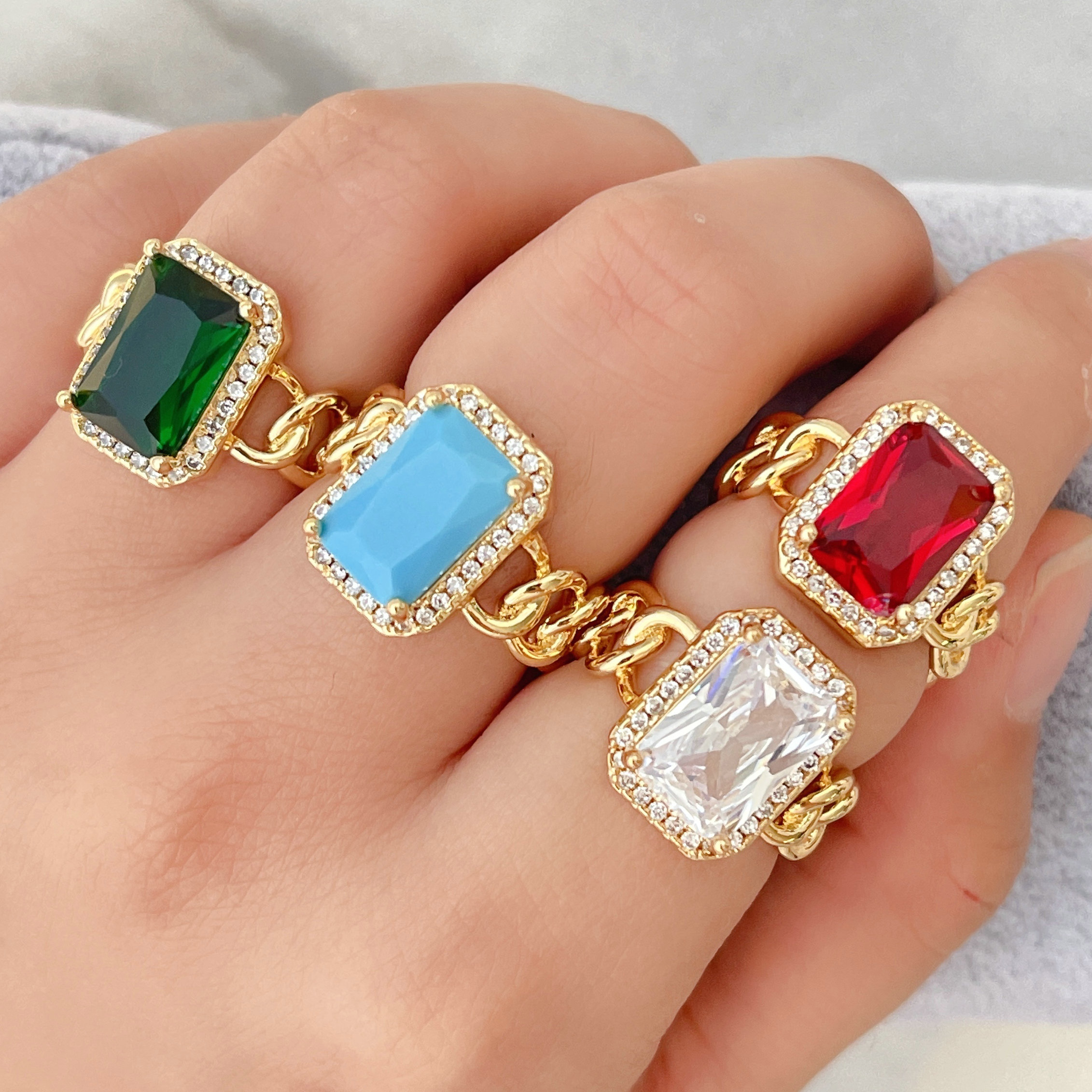 Mirco Pave Square Zircon Adjustable Chain Ring