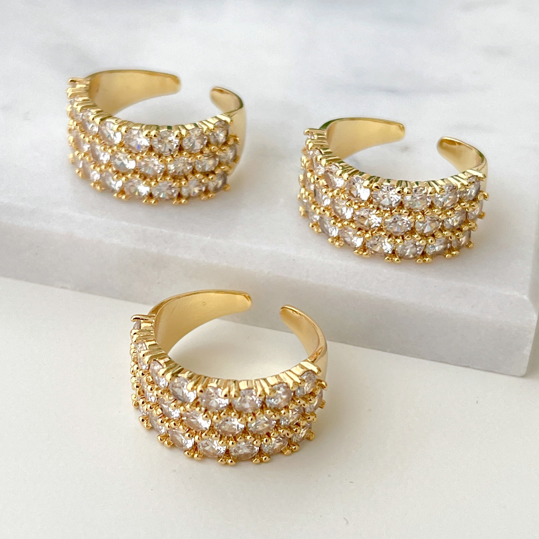 Three Line Zircon  Adjustable Ring