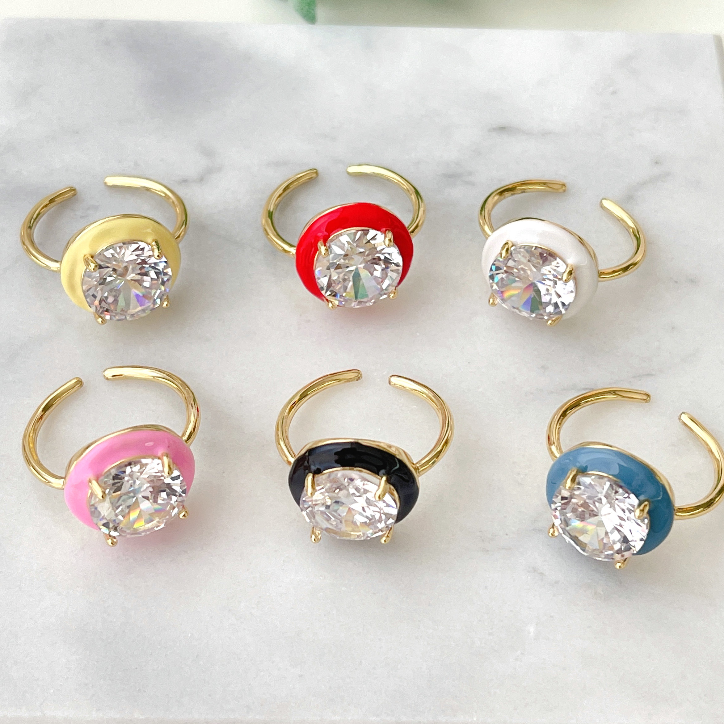 Enamel square round zircon adjustable ring