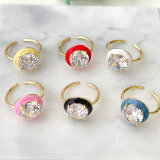 Enamel square round zircon adjustable ring