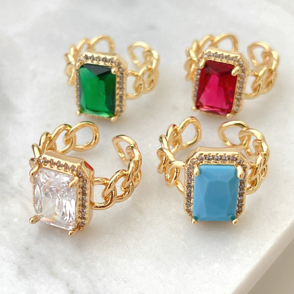 Mirco Pave Square Zircon Adjustable Chain Ring