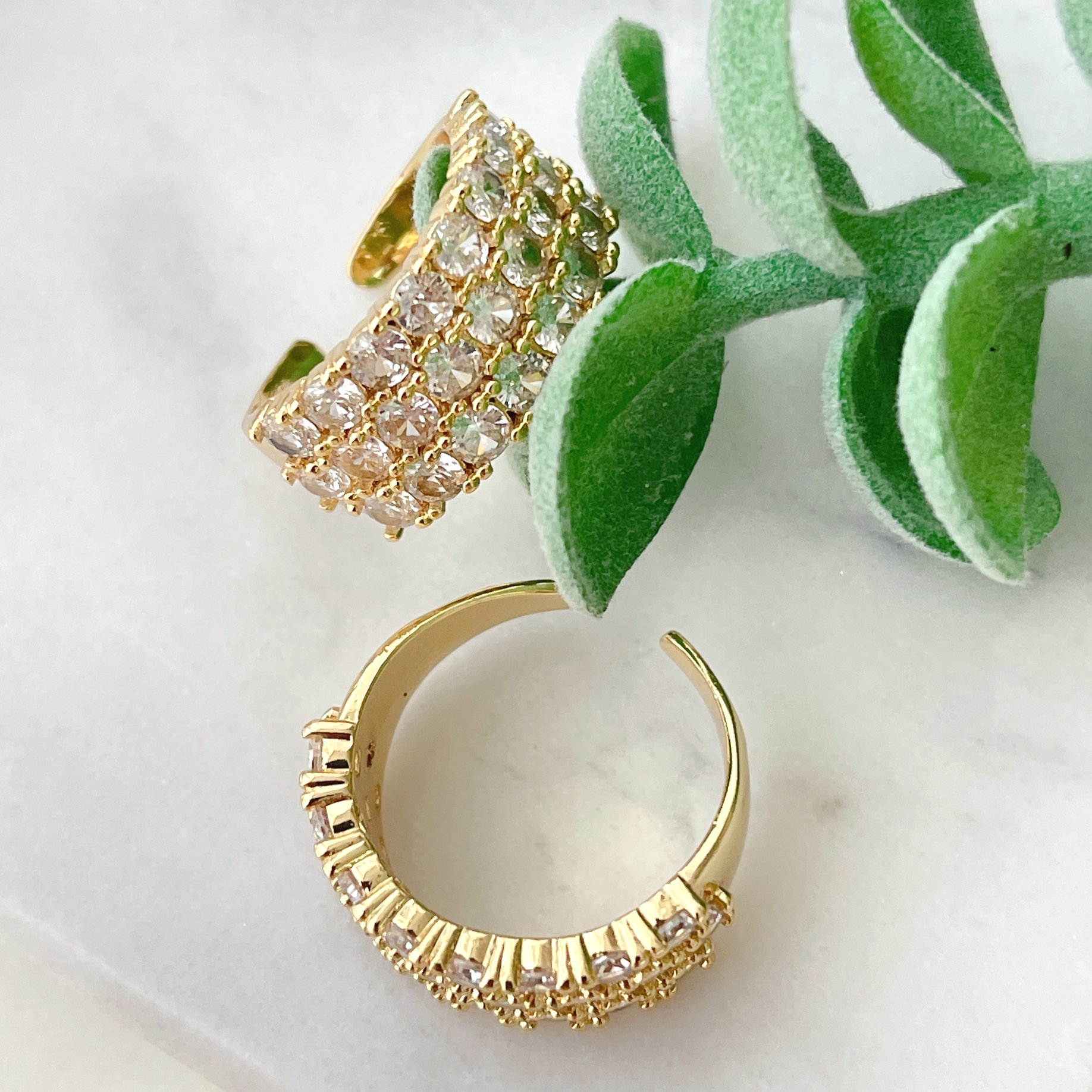 Three Line Zircon  Adjustable Ring