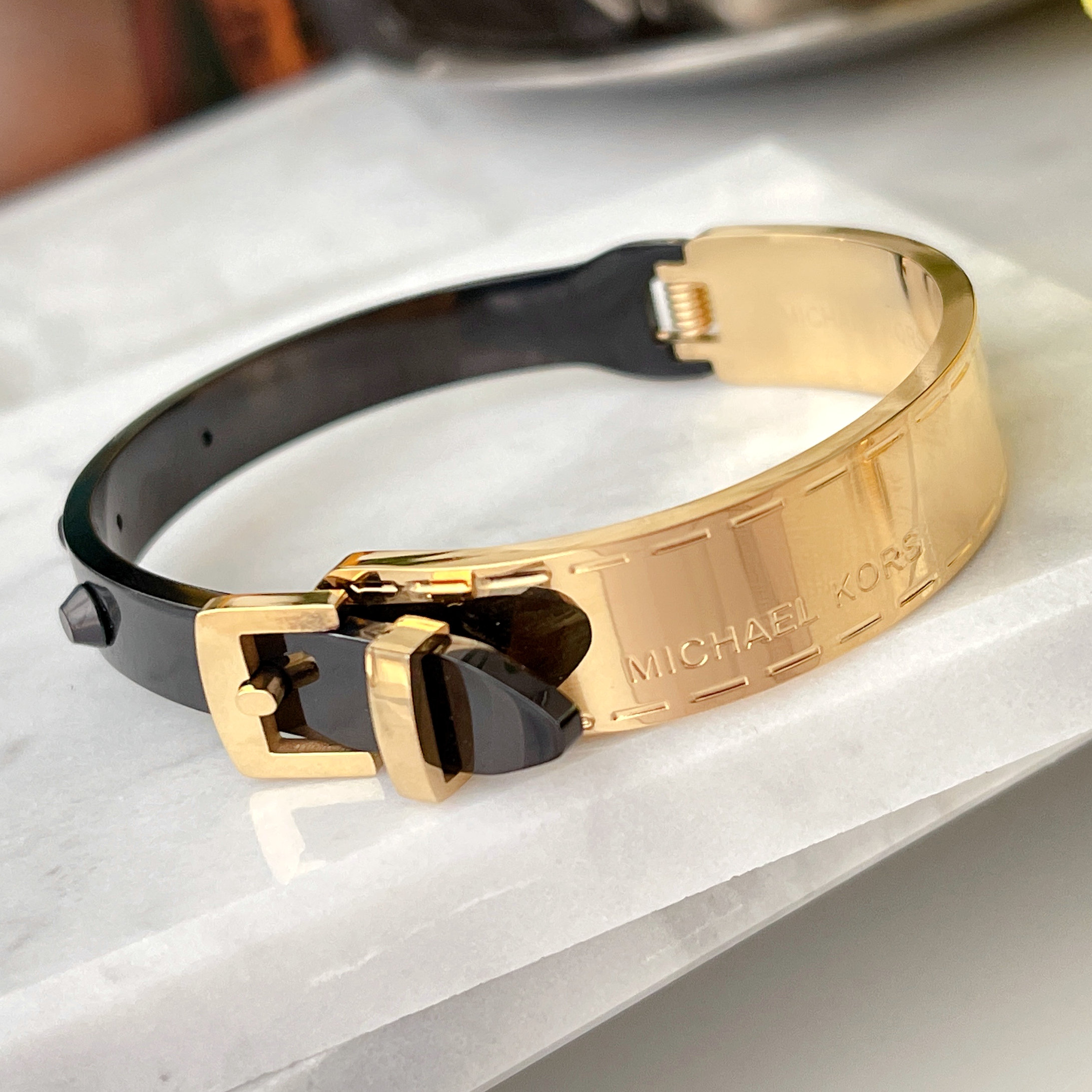 Stainless Steel Black and Gold Belt Bracelet