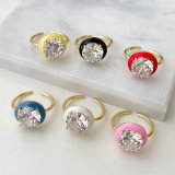Enamel square round zircon adjustable ring