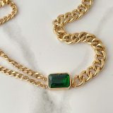 Stainless Steel Green Cuban Chain Necklace