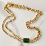 Stainless Steel Green Cuban Chain Necklace