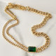 Stainless Steel Green Cuban Chain Necklace