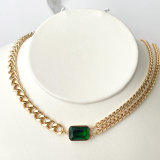 Stainless Steel Green Cuban Chain Necklace