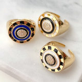 Enamel square round adjustable ring