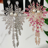 Pave Zircon Long Flower Fine Earrings