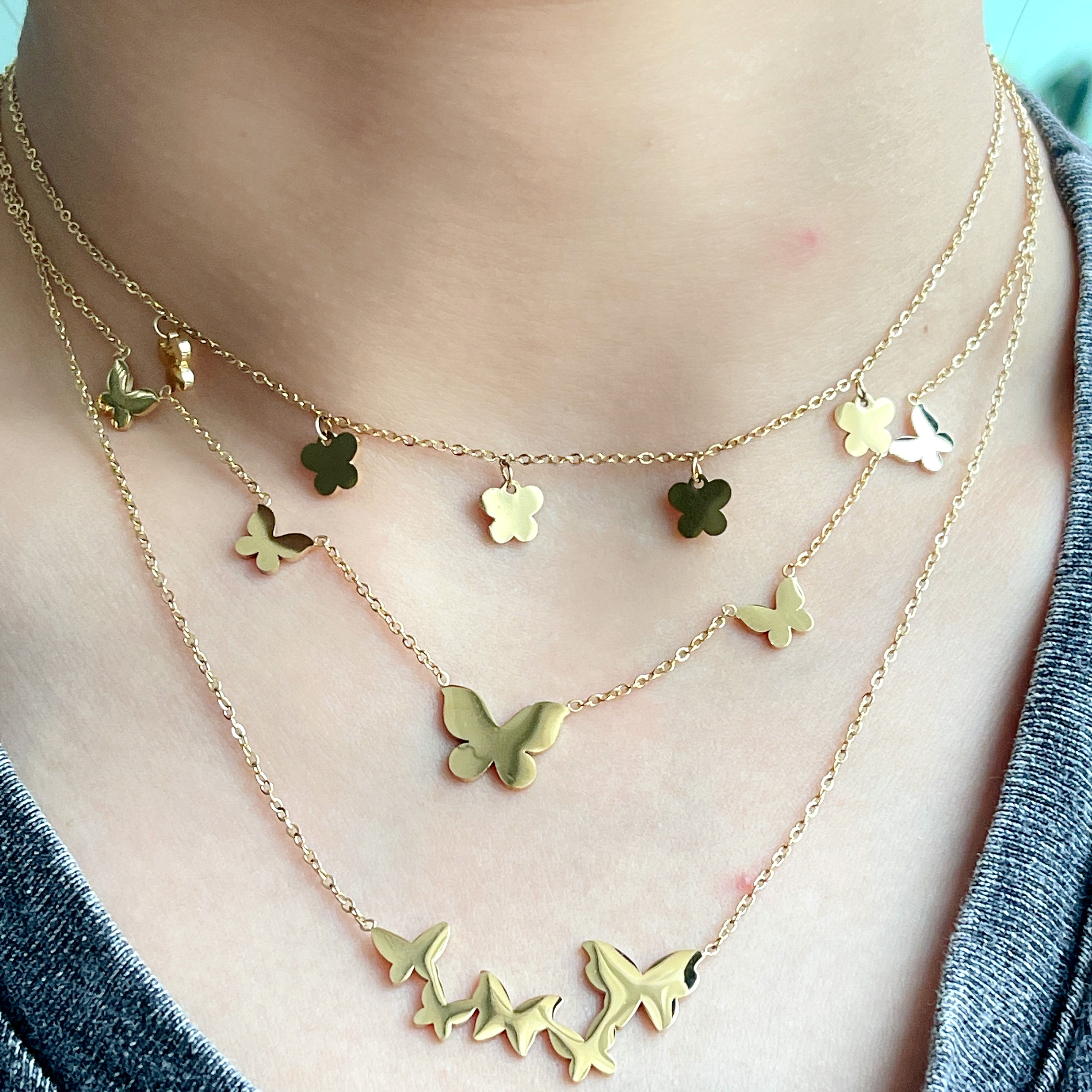 Stainless Steel Three Layers Butterfly Necklace