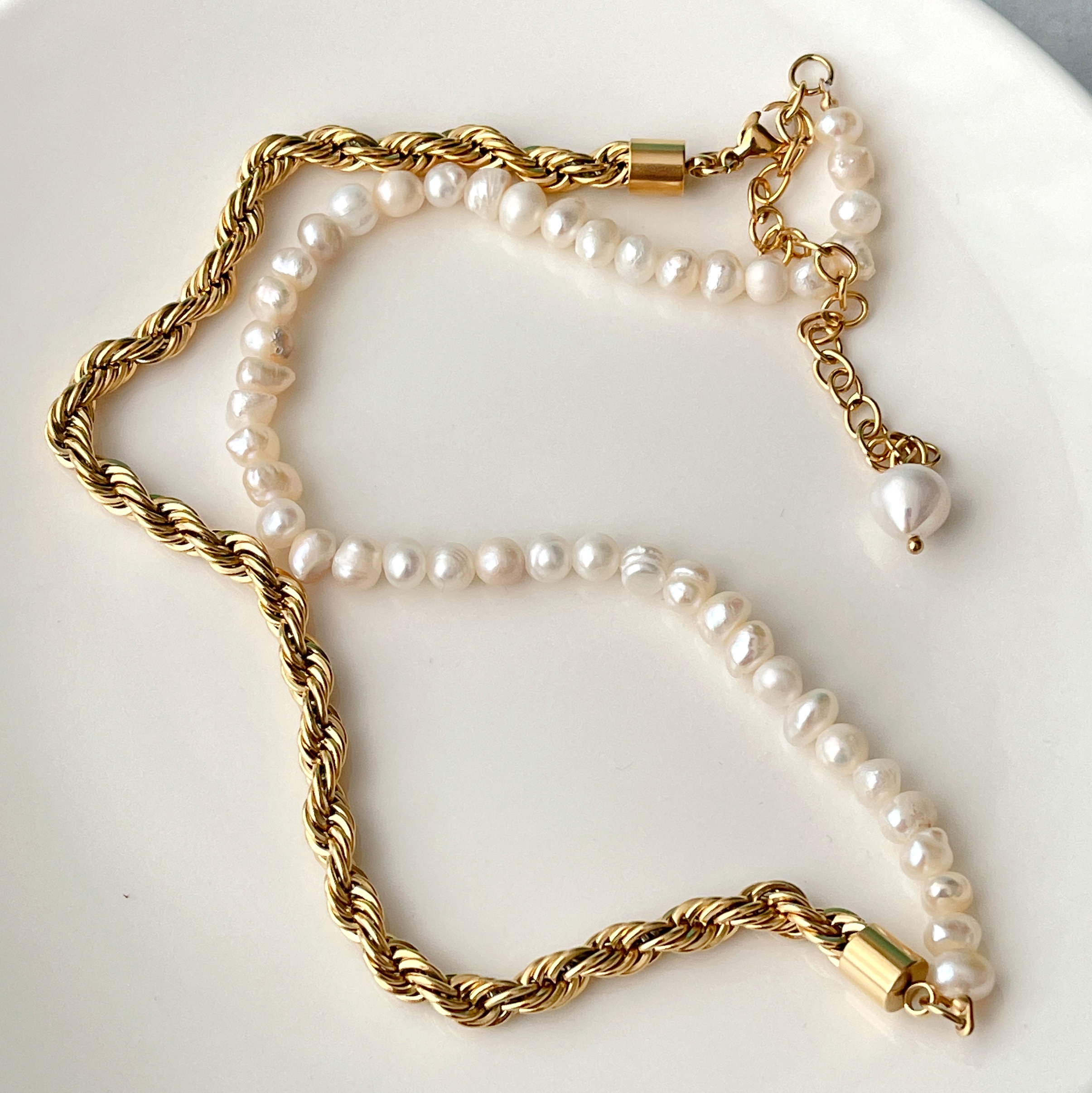 Stainless Steel Half Pearl Half Chain Necklace