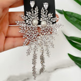 Pave Zircon Long Flower Fine Earrings