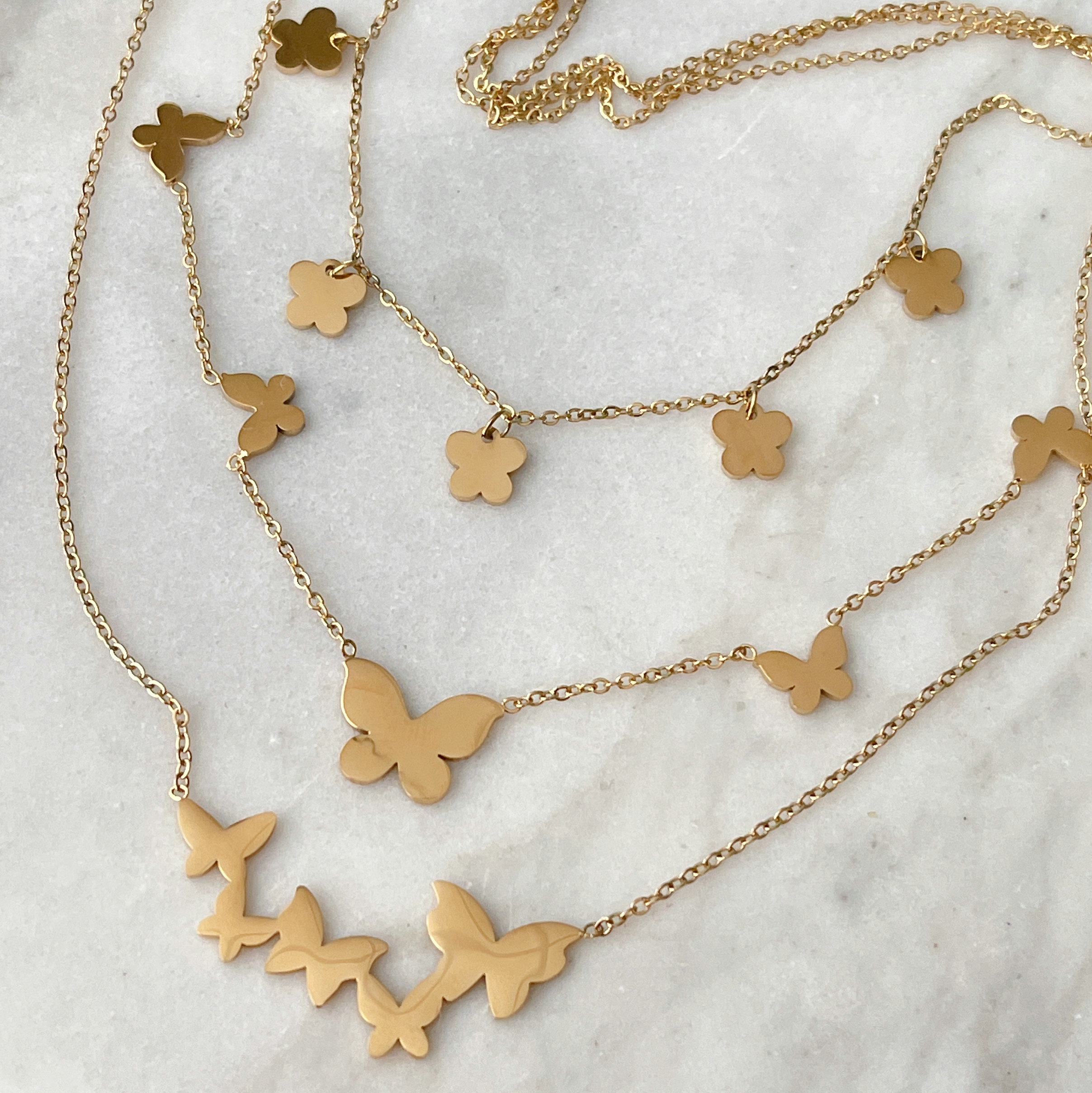 Stainless Steel Three Layers Butterfly Necklace