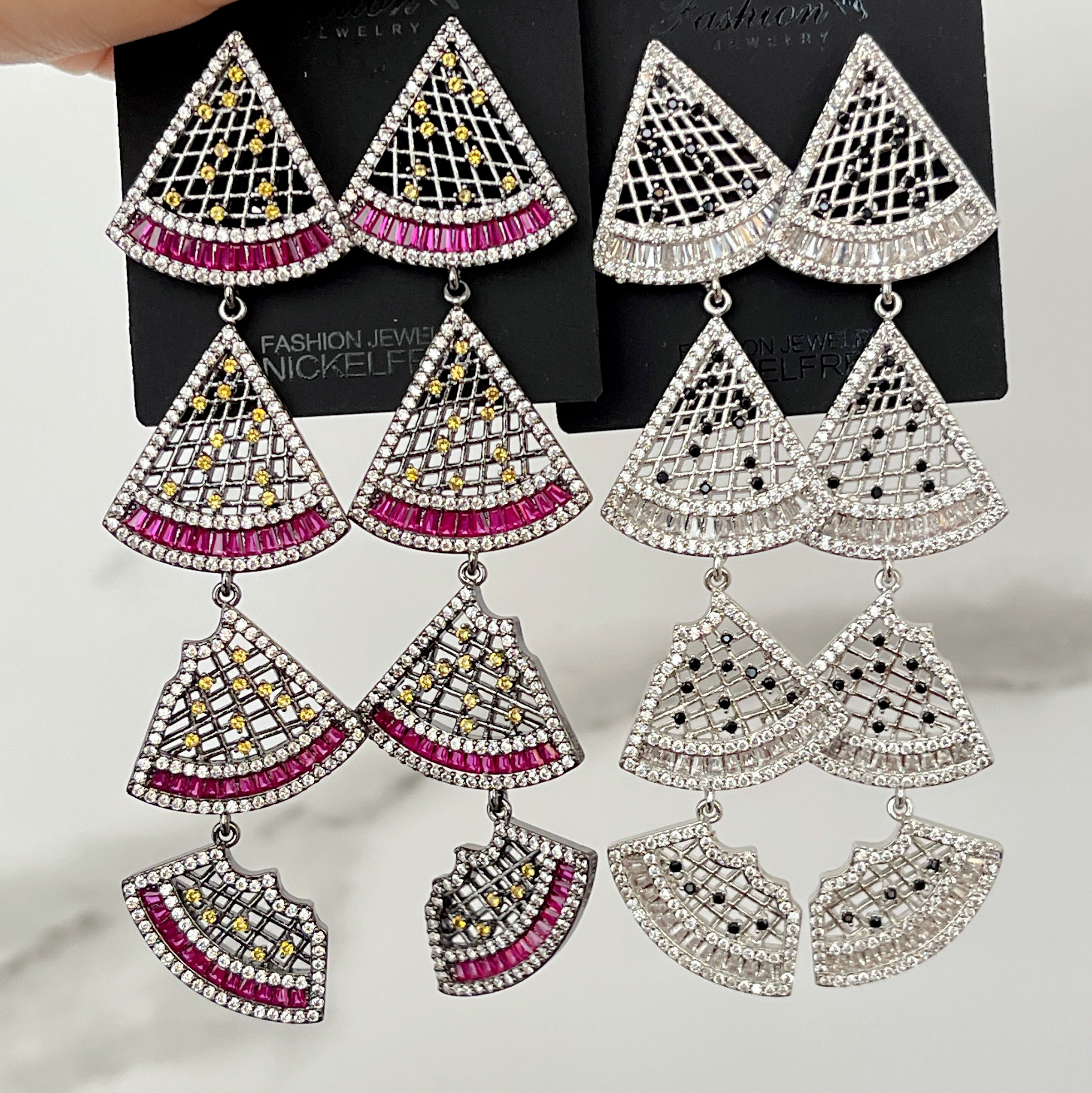 Pave Zircon  Long fan Earrings