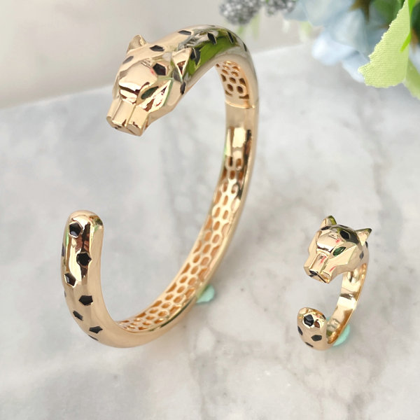 Black leopard head Enamel Bracelet Set