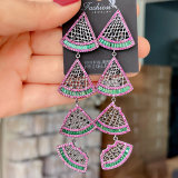 Pave Zircon  Long fan Earrings