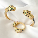 Black leopard two head Enamel Bangle Set