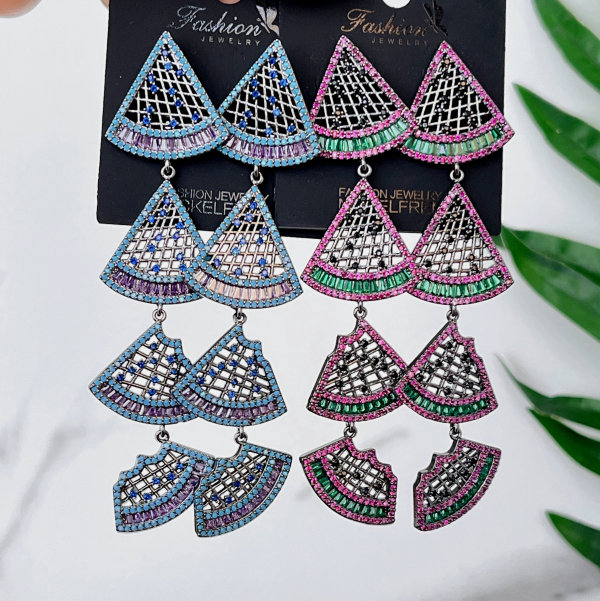 Pave Zircon  Long fan Earrings