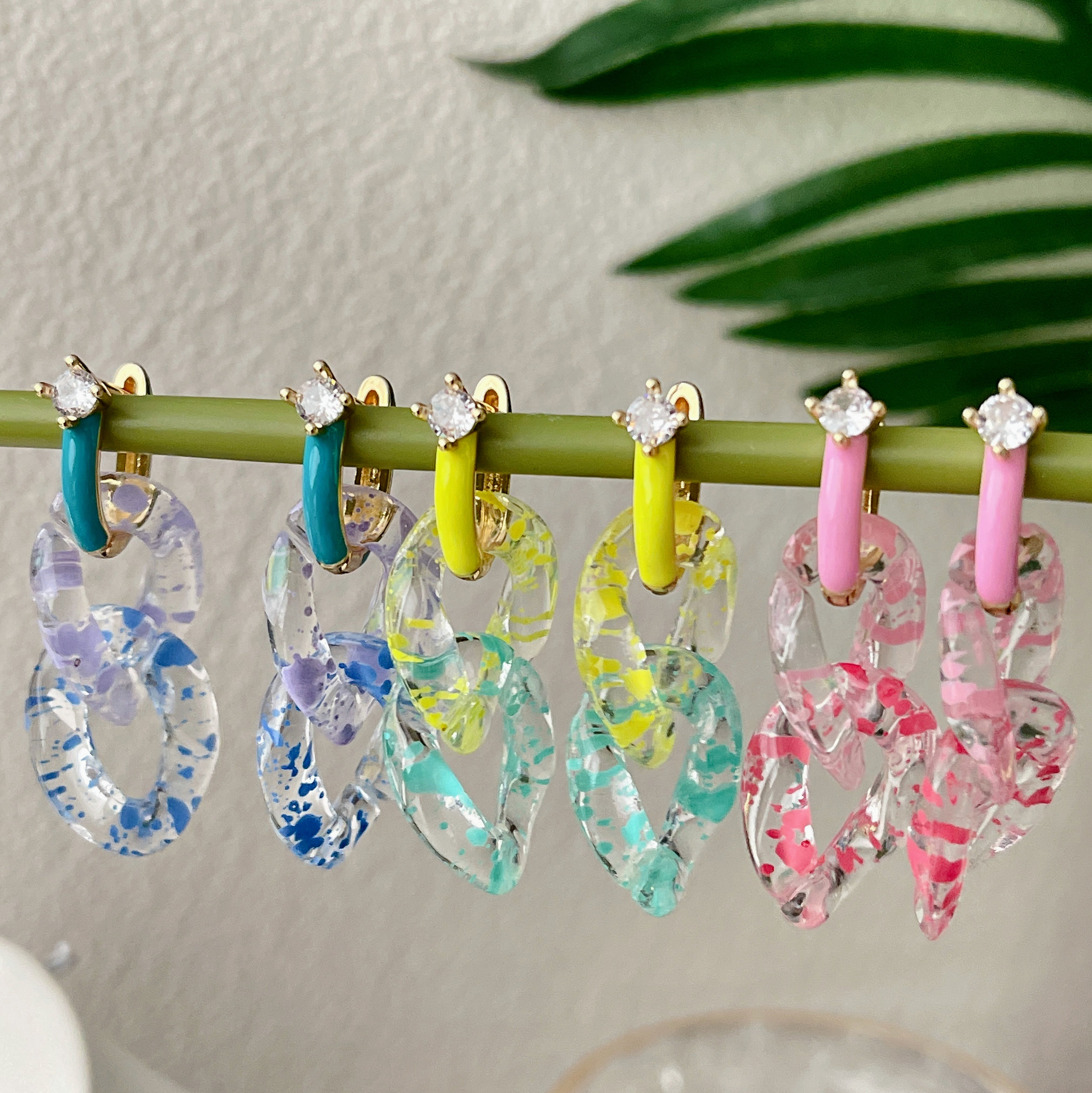 Enamel Acrylic Chain Drop Earrings