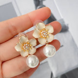 Enamel Flower Pearl Drop Earrings CMEADL-2426409