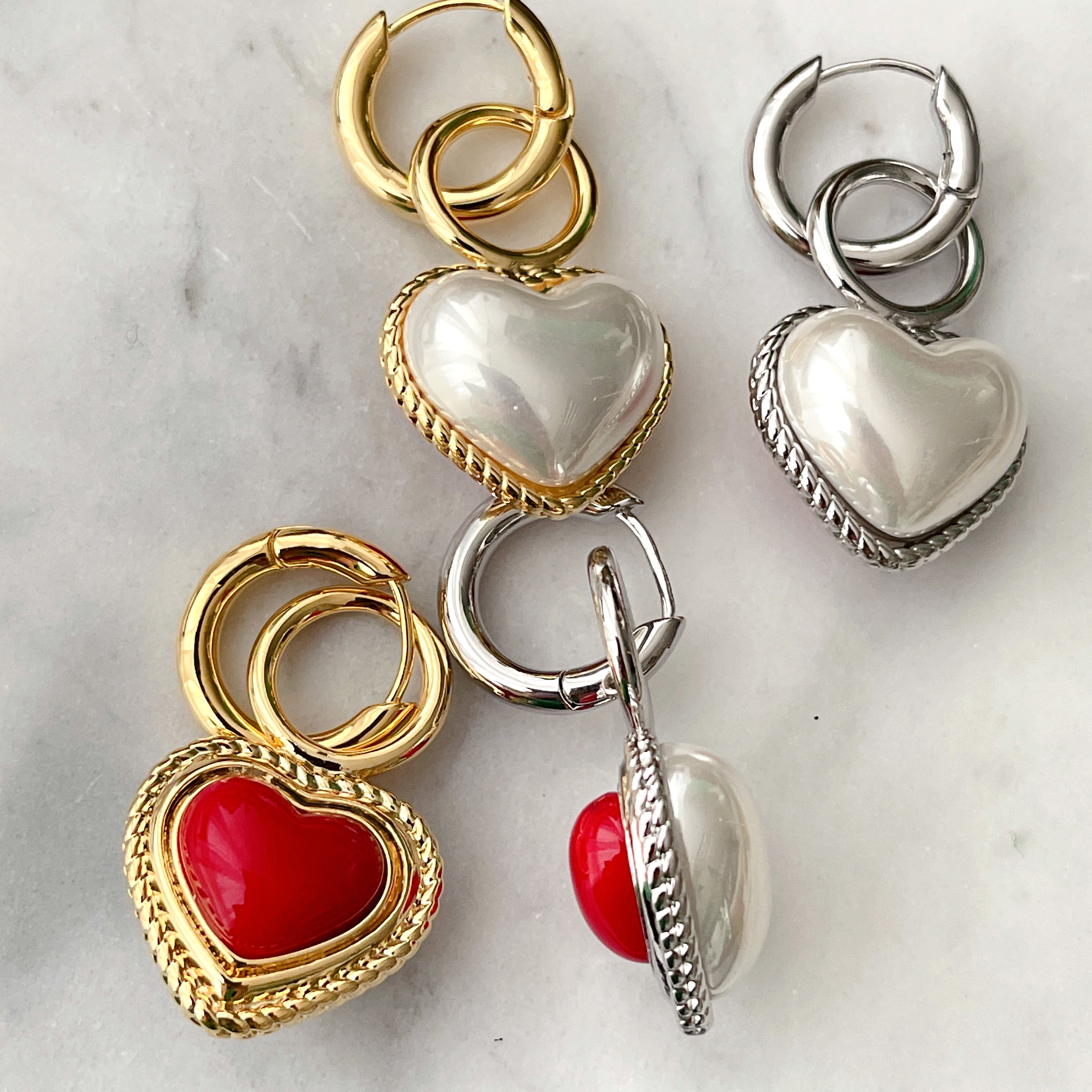 Double color ( white / red ) heart drop earrings CMEXW-2426462