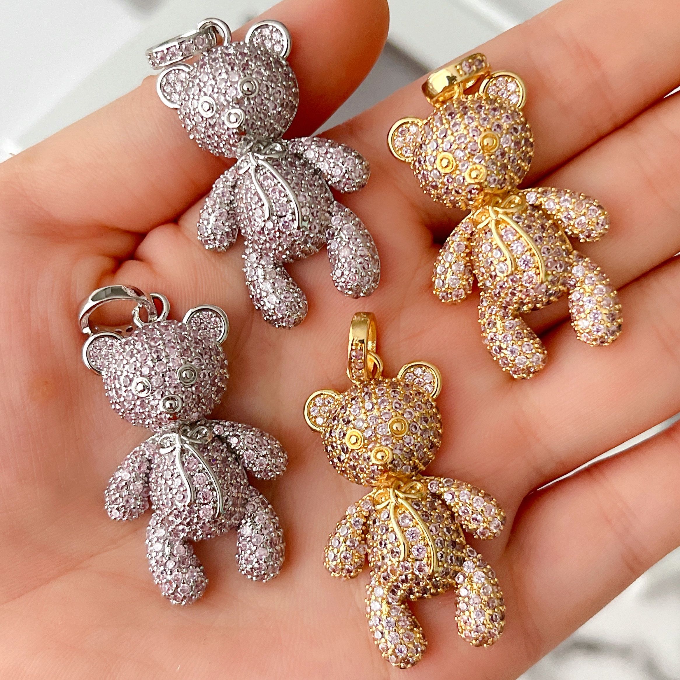 Pink zircon Bear Pendant
