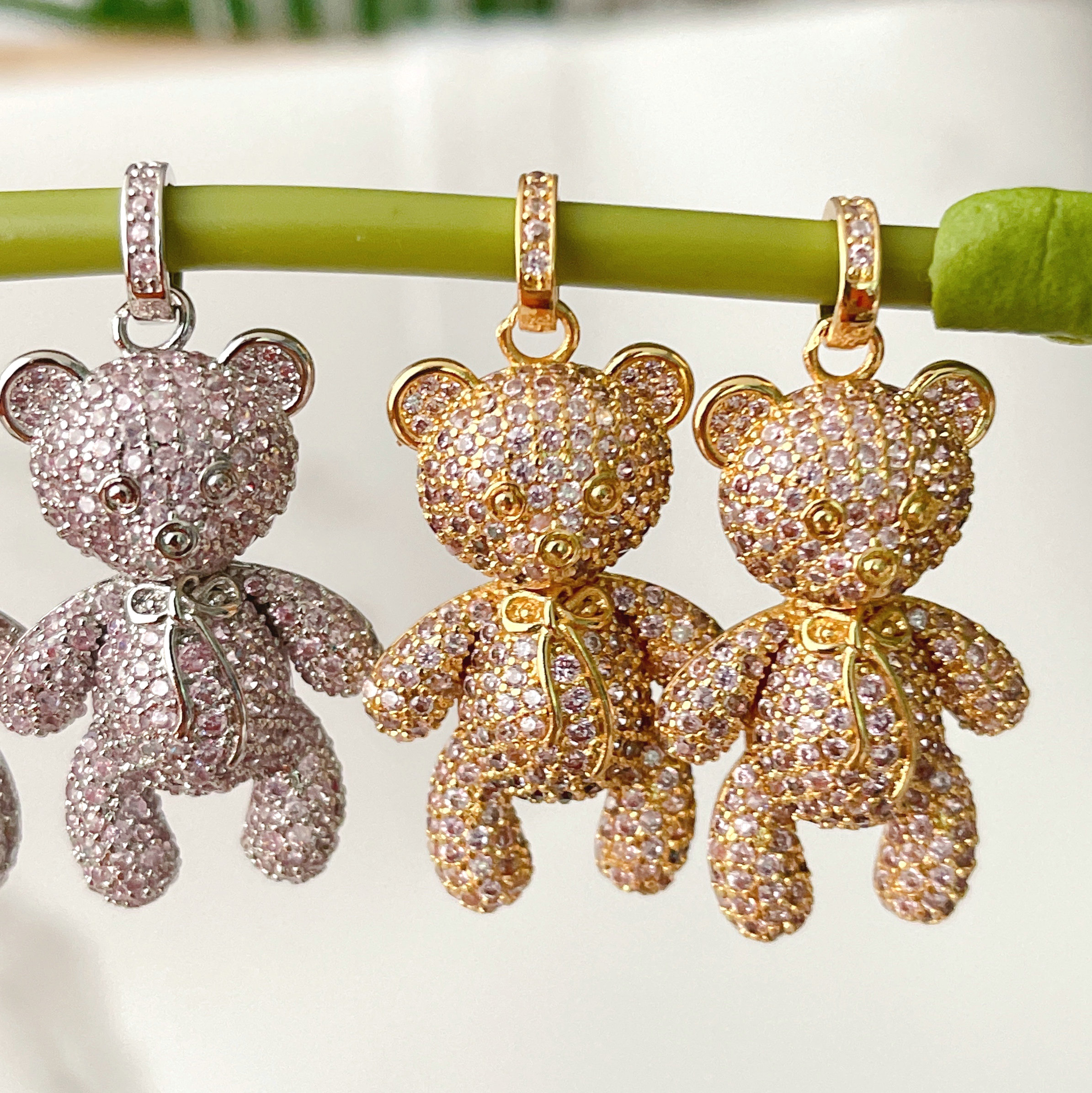 Pink zircon Bear Pendant