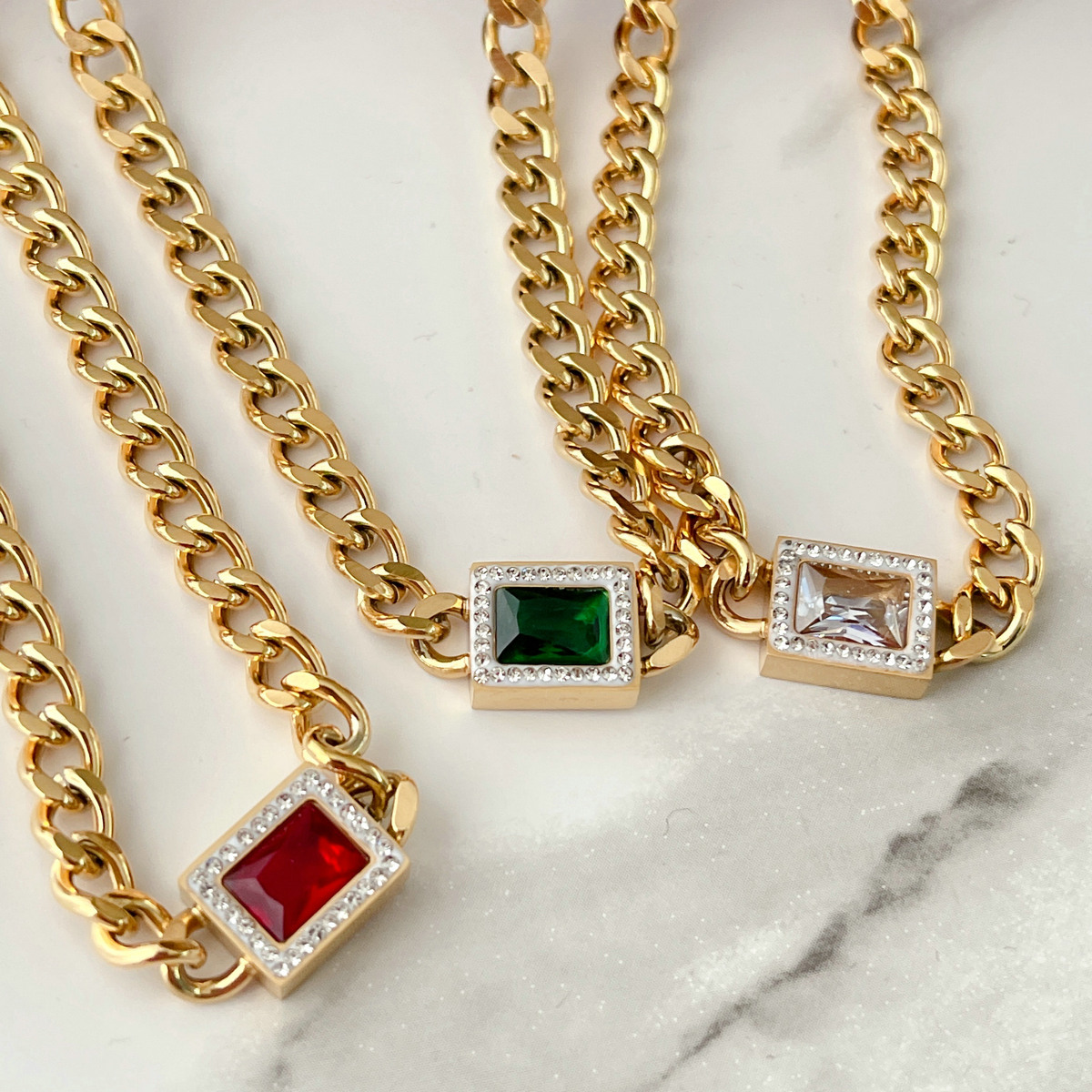 316 Stainless Steel Stone Cuban Chain Necklace