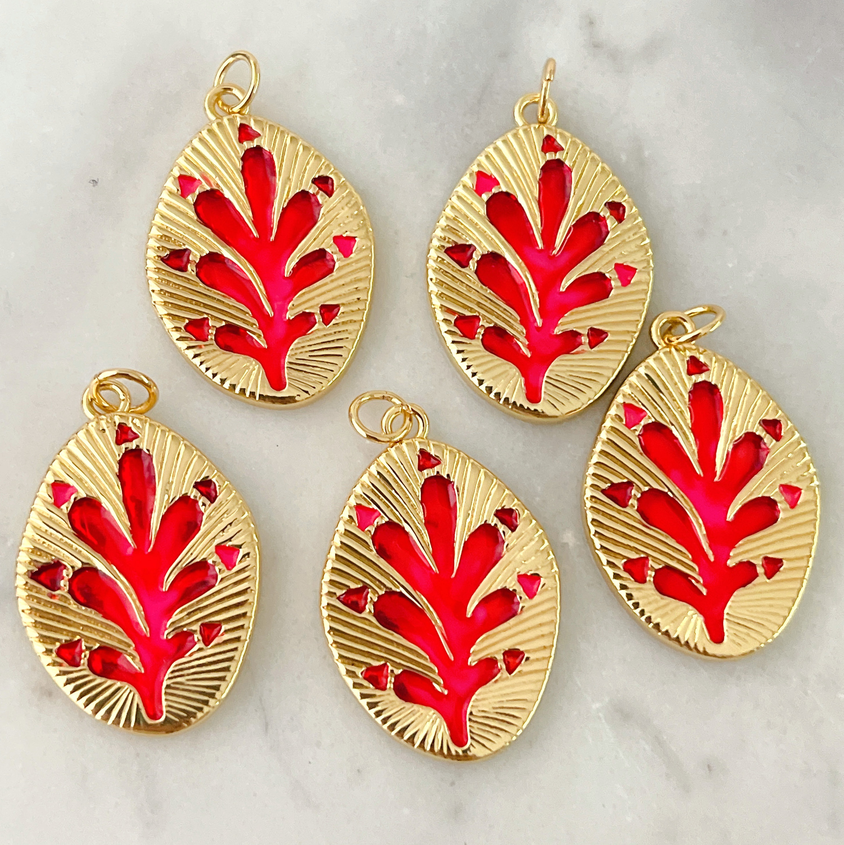 Red Enamel Leaf Pendant