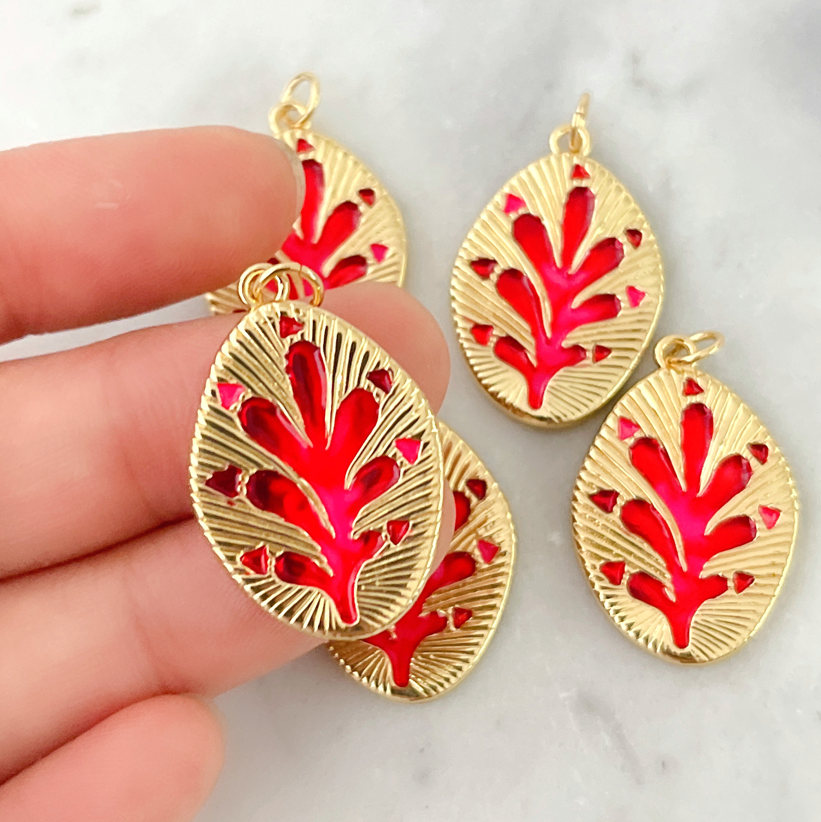 Red Enamel Leaf Pendant