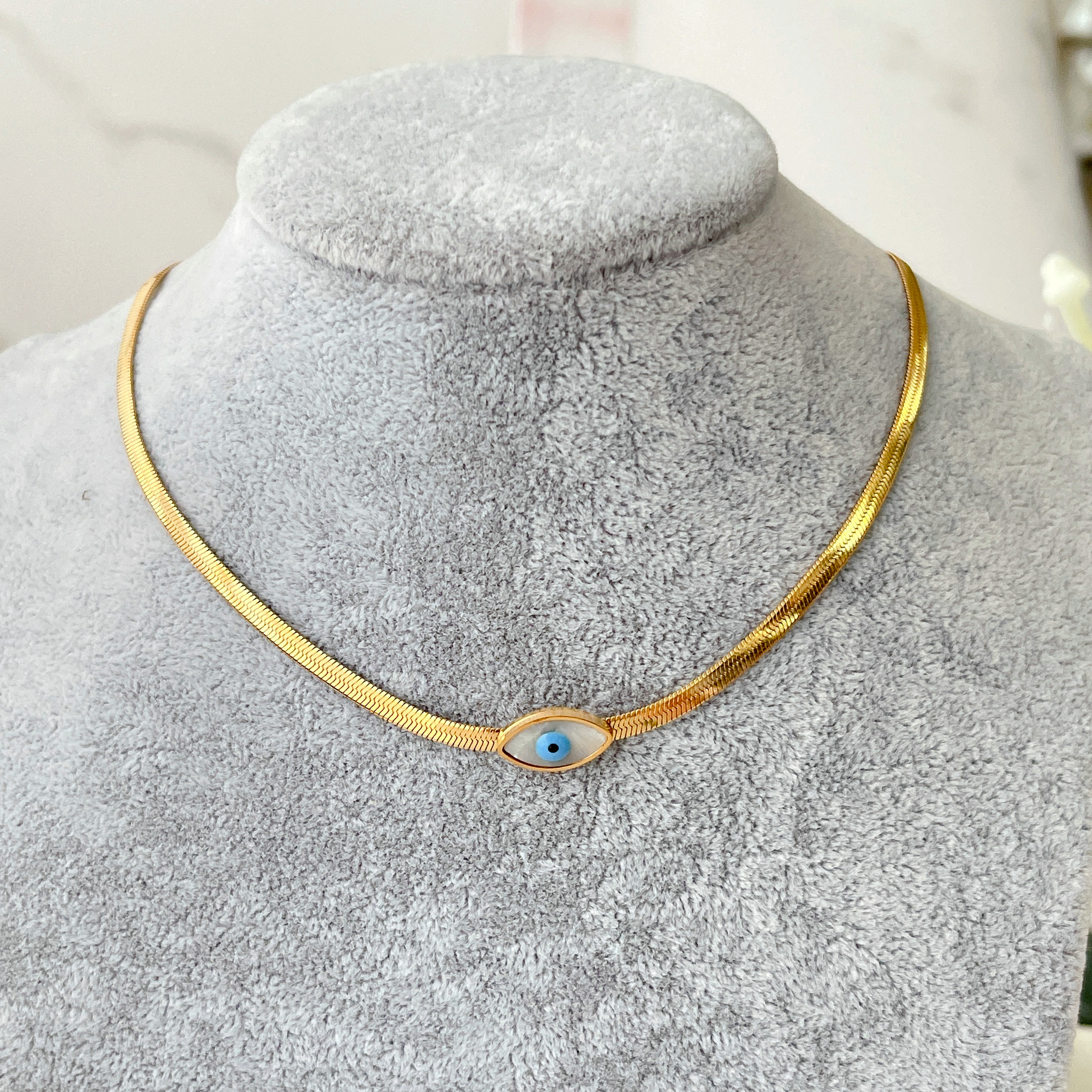 Stainless Steel Eye Herringbone Necklace
