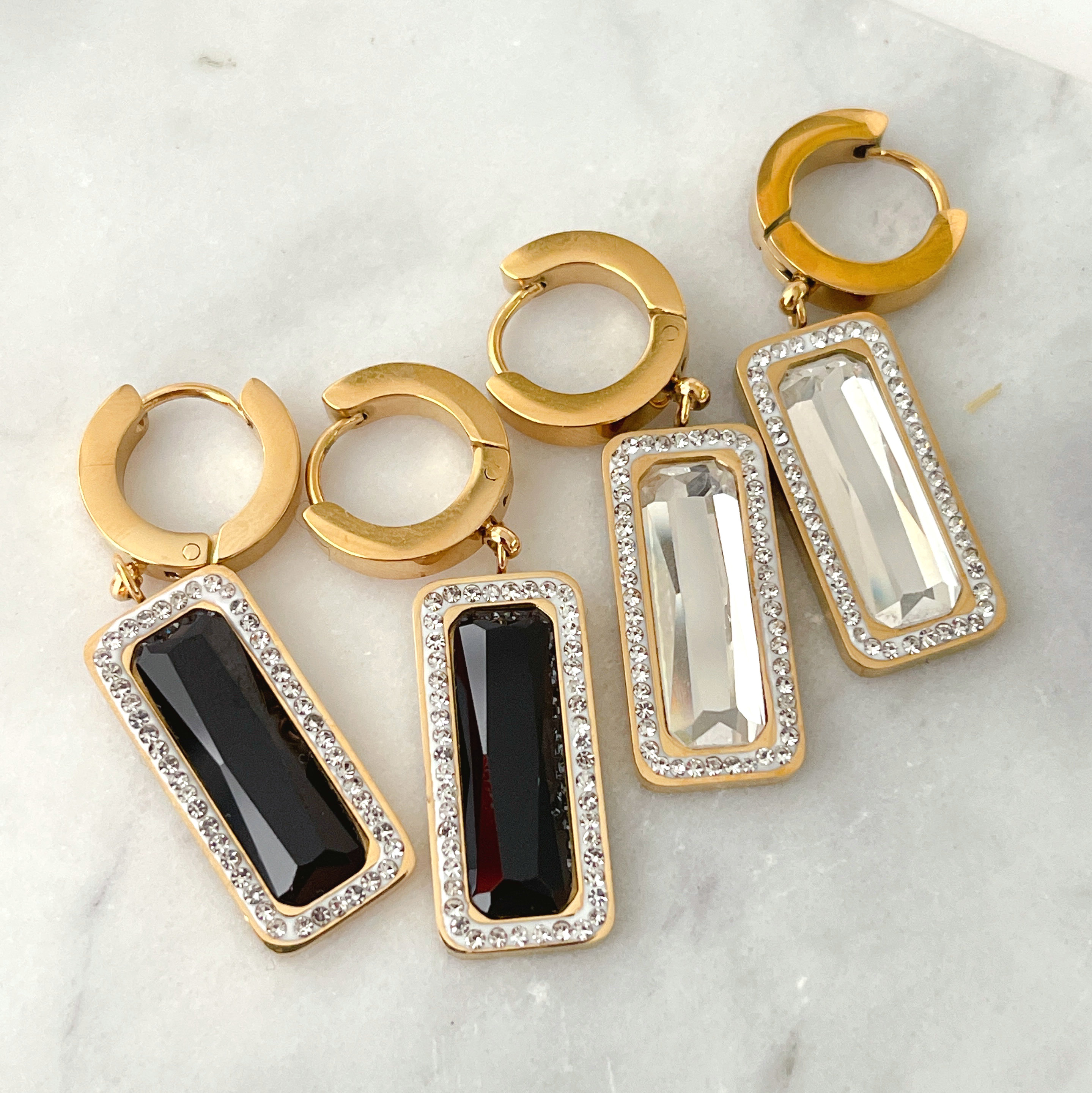 Stainless Steel Long Square Drop Bar Earrings
