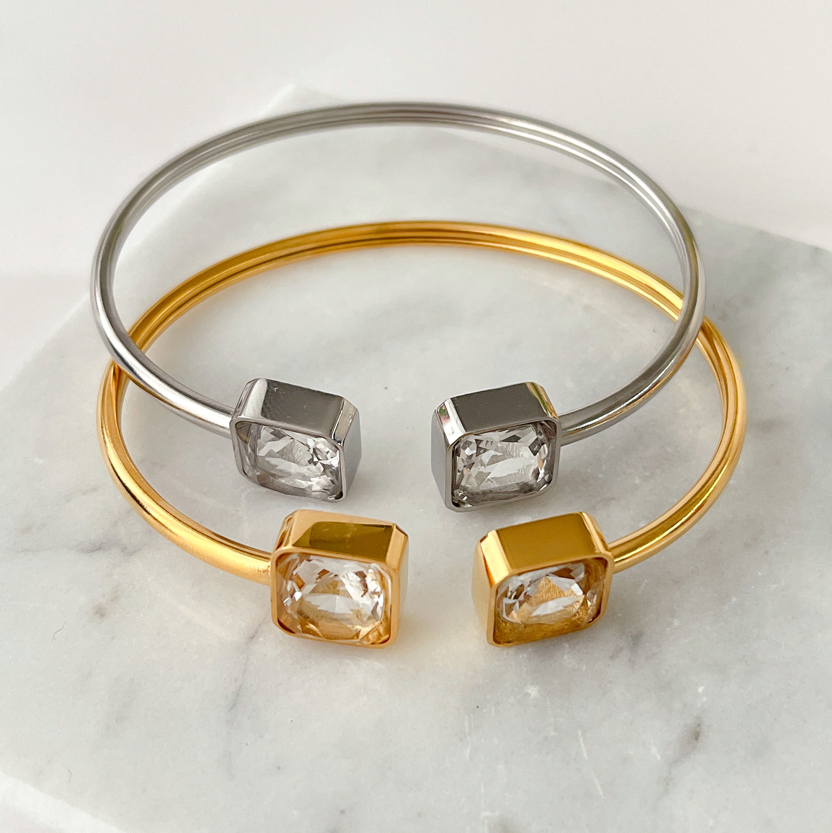 Stainless Steel Square Stone Bangle