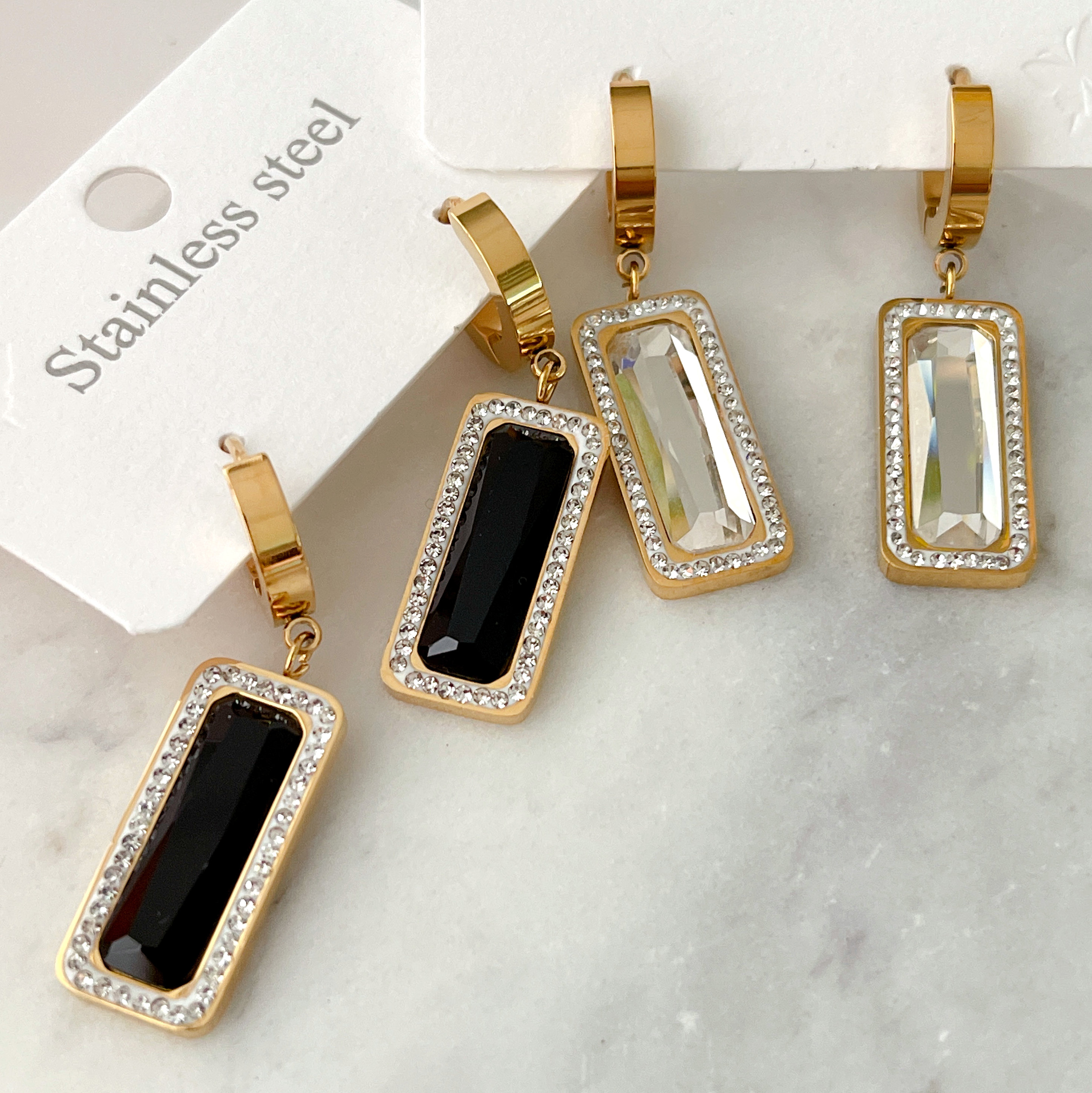 Stainless Steel Long Square Drop Bar Earrings