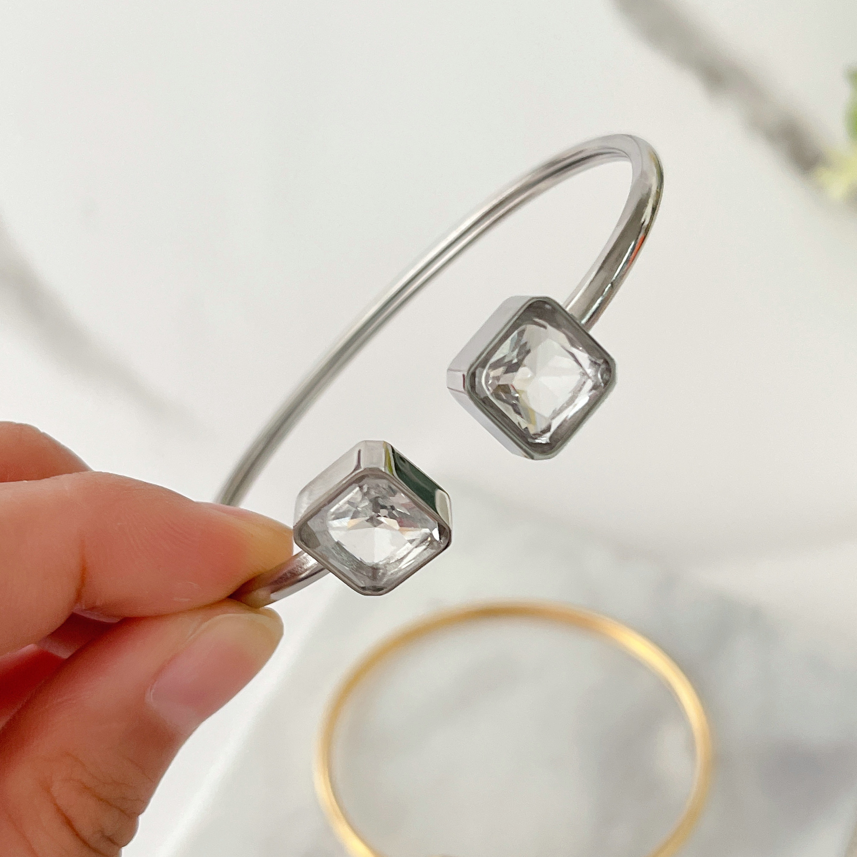 Stainless Steel Square Stone Bangle