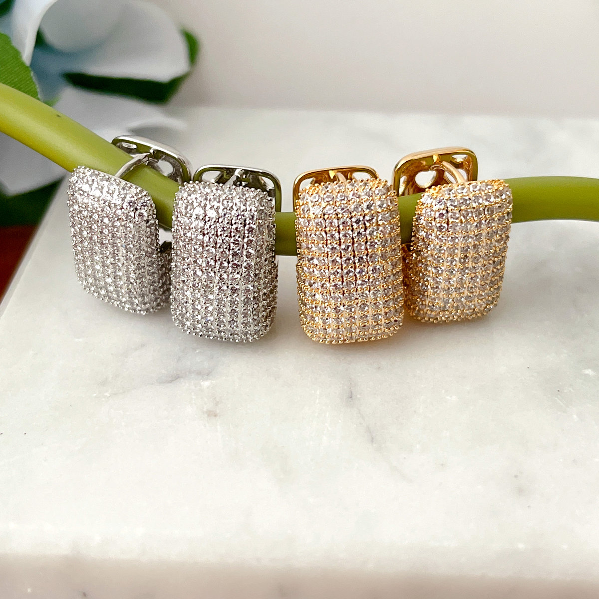 Square Pave Zircon Earrings CMEADL-2441008