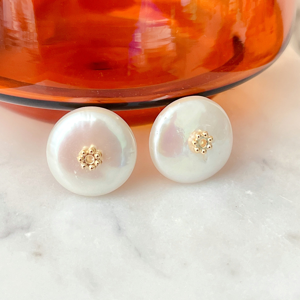 Round Fresh Water Pearl Earrings CMEADL-2440983